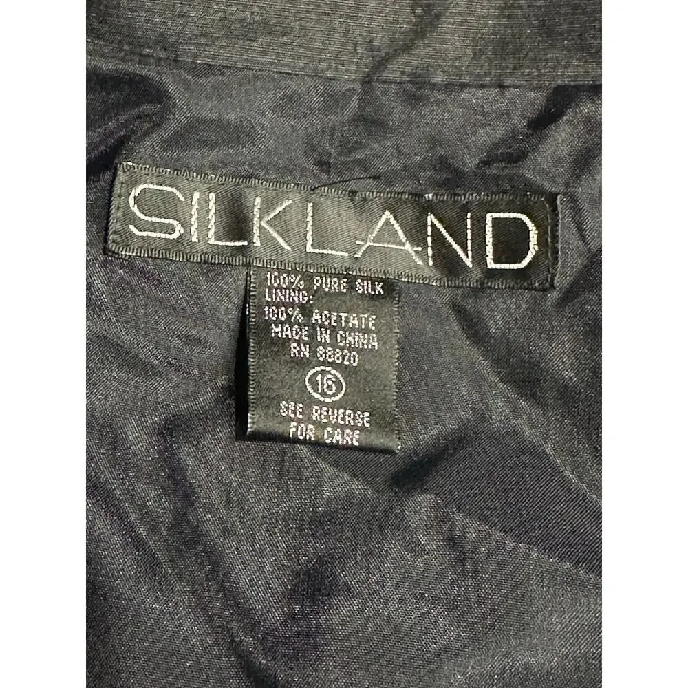 Silkland 100% Silk jacket Blazer Black Tropical Flowers 16 Resort vacation beach - Picture 9 of 13